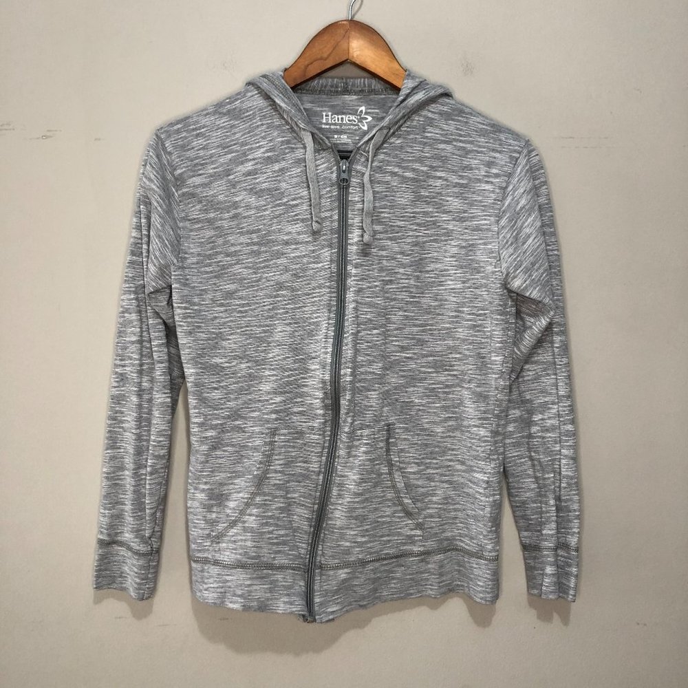 Hanes Long Sleeve Full Zip Hooded Sweatshirt Grey Size Small